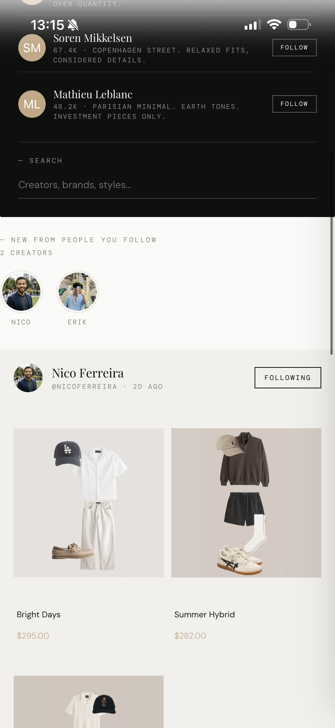 The community feed — follow and borrow looks from others
